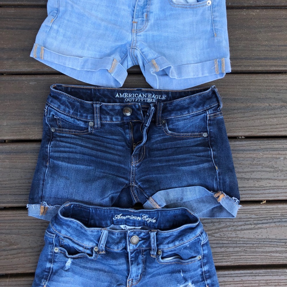 set of 3 mid rise denim shorts